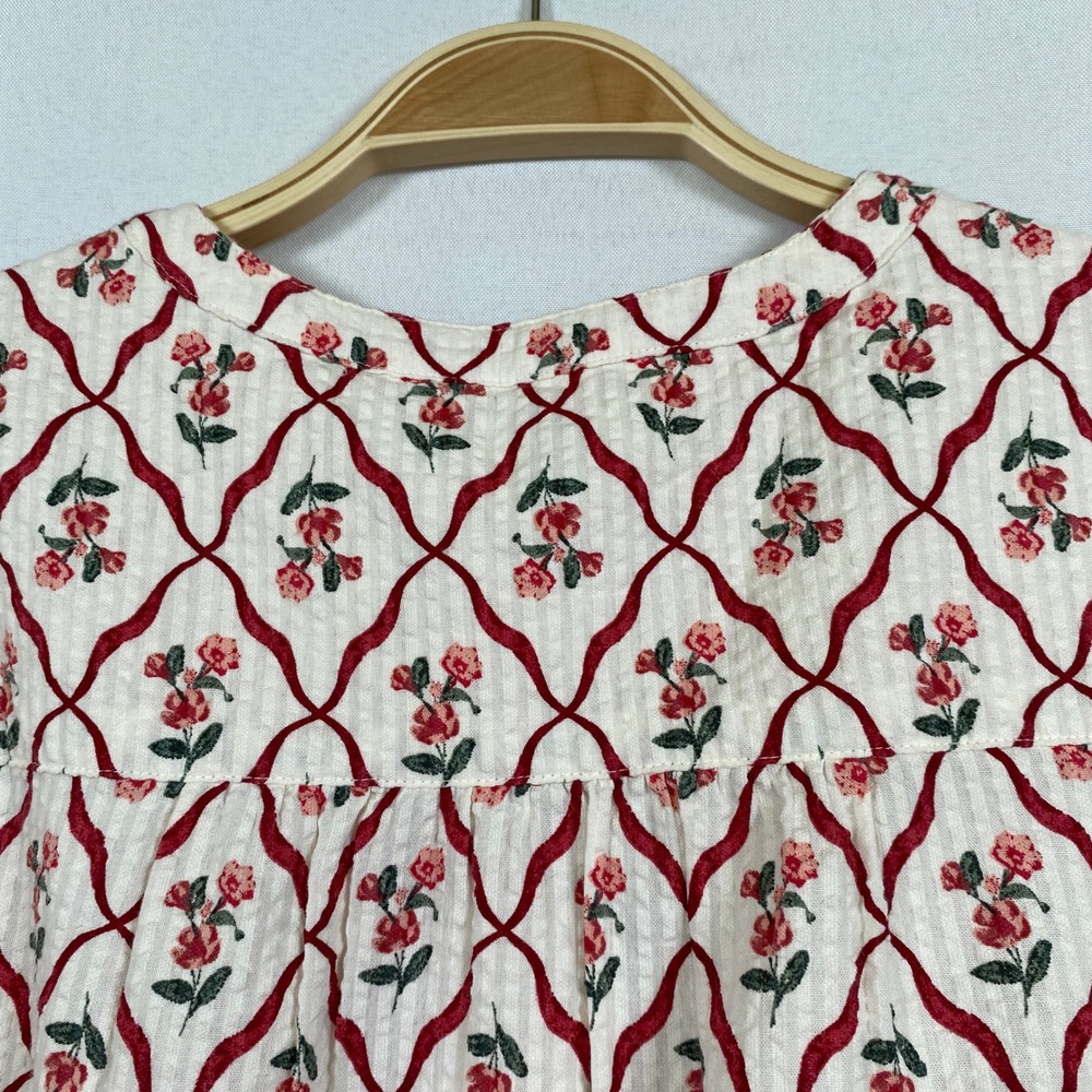 Lucky Brand Boho Quilted Floral Peasant Button Blouse Women L Cream CotttageCore - Picture 10 of 11